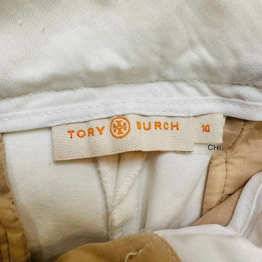 Tory Burch White Cotton Straight Leg Ankle Pants Size 10